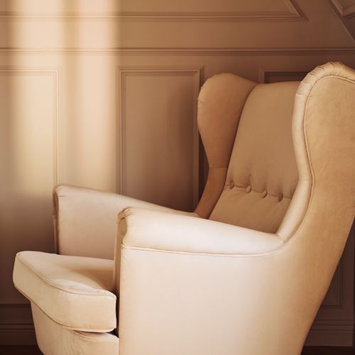 IKEA - STRANDMON, wing chair and pouffe, Tommaboda deep beige