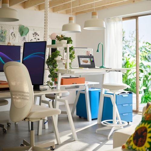 IKEA - TROTTEN, height adjustable desk, ash-white, 120x70 cm