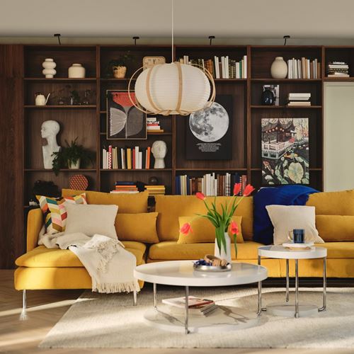 IKEA - SÖDERHAMN, 4'lü yataklı köşe kanepe, kelinge koyu sarı
