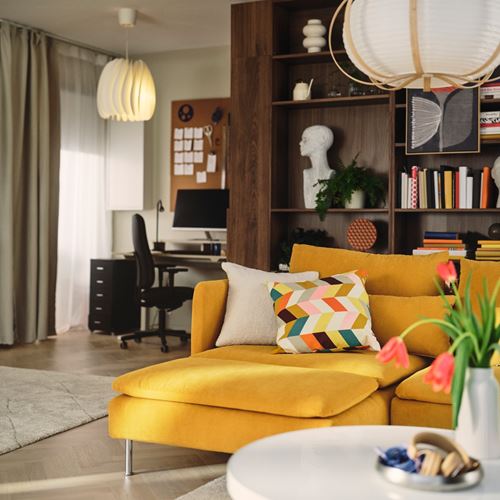 IKEA - SÖDERHAMN, 2-seat sofa with chaise longue, kelinge dark yellow