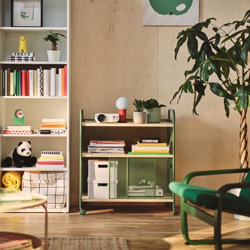 IKEA - NALMAKARE, serving tables with wheels, dark green-metal, 79x44x88 cm