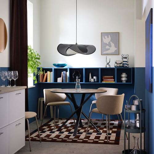 IKEA - NORRMJÖLE, yuvarlak yemek masası, meşe görünümlü-siyah, 105 cm