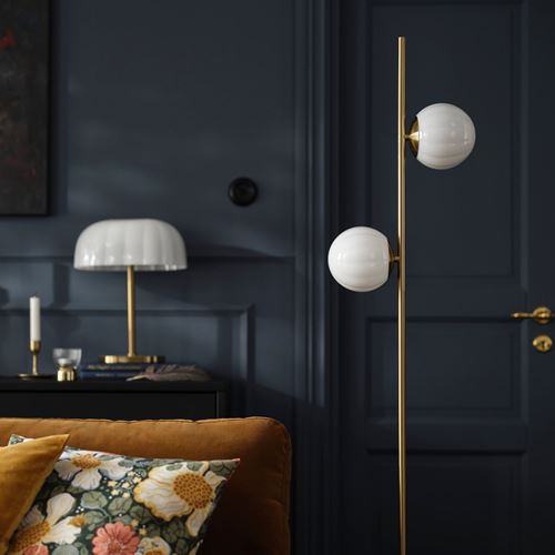 IKEA - AKTERSPRING, yer lambası, opal beyaz cam-pirinç, 162 cm