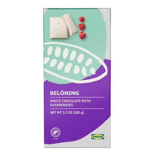 IKEA - BELÖNING, white chocolate with raspberries, 100 g